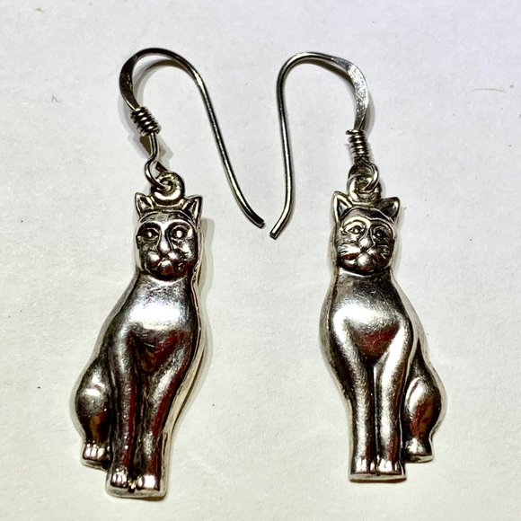 💝Vintage Cat Earrings Silver 925 - Picture 1 of 5